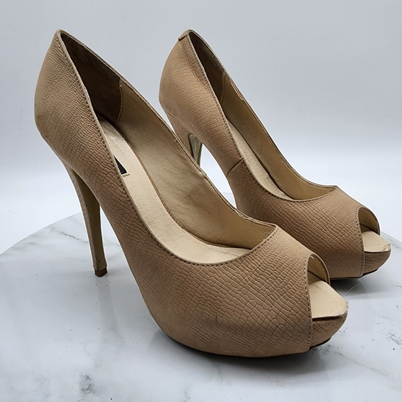Aus8 Tony Bianco Leather Nude Repilte Emboss Open Toe Platform Heels - Picture 15 of 16